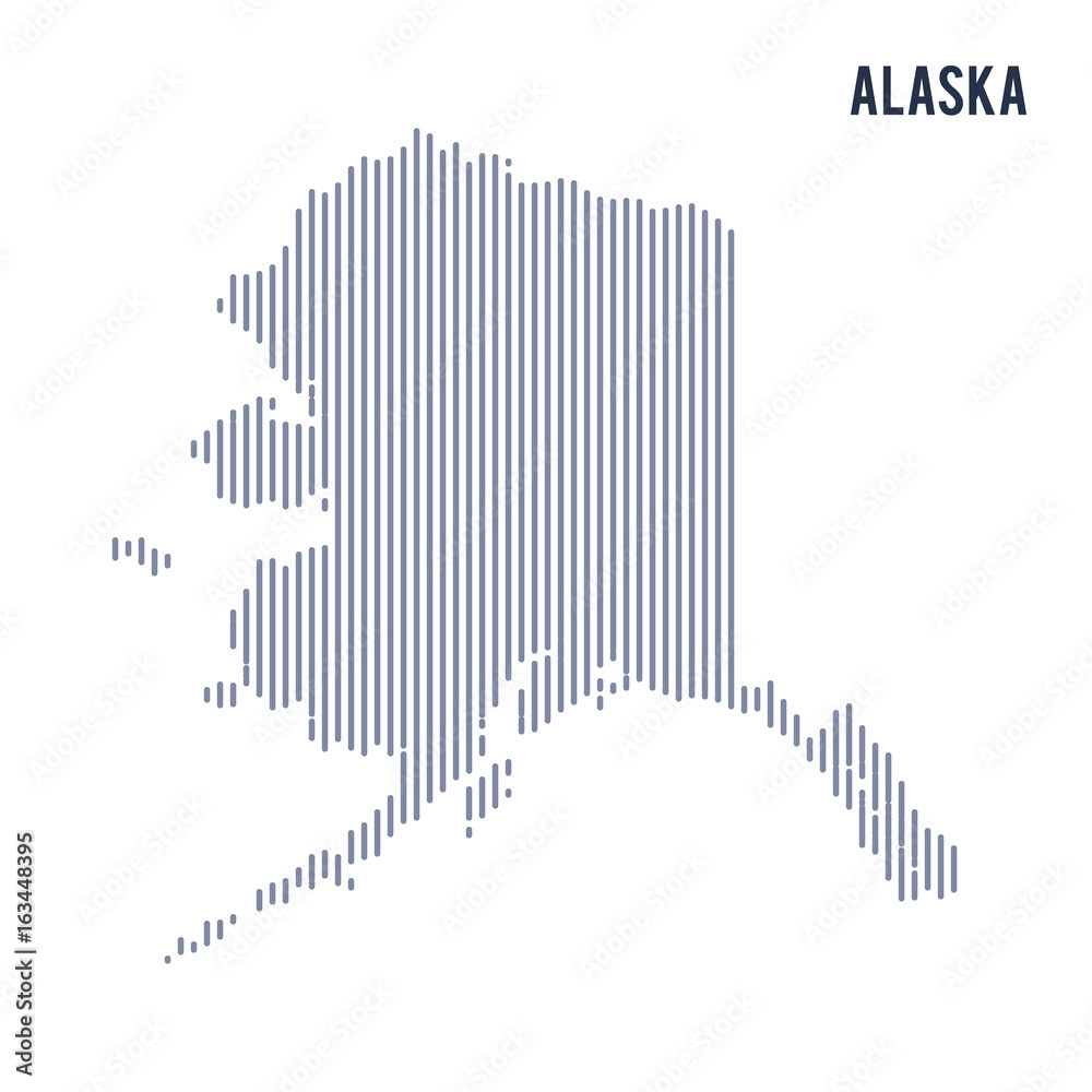 Vector abstract hatched map of State of Alaska with vertical lines isolated on a white background.