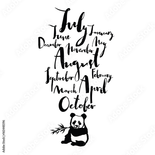 Panda font Handwritten calligraphy Months of year Black color