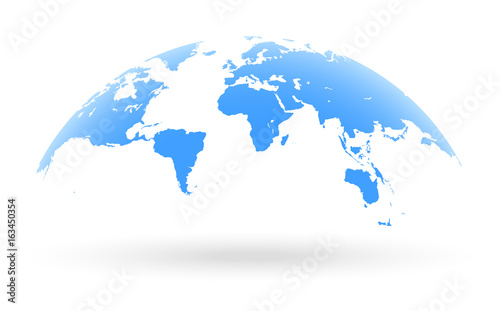 blue world map globe isolated on white background photo