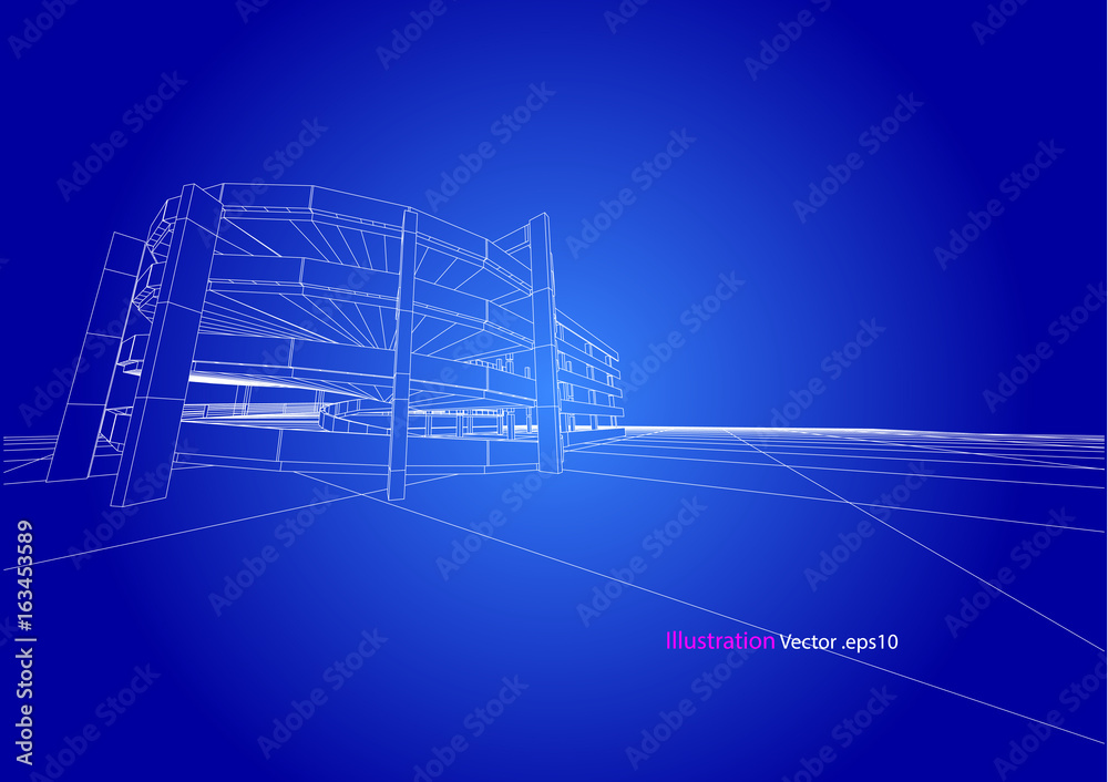 carpark structure architecture abstract drawing, 3d illustration vector