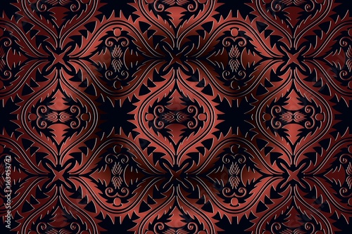 abstract seamless background vintage embossed bronze openwork pattern on the dark in Victorian style