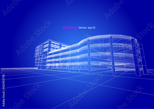 carpark structure architecture abstract drawing, 3d illustration vector