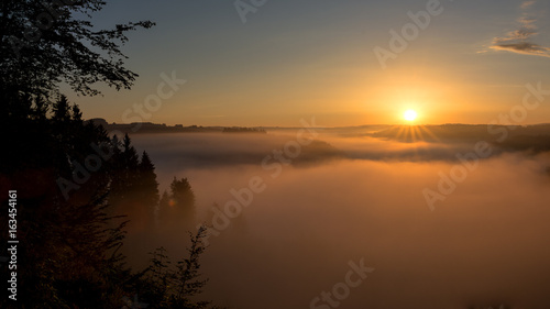 Belgian countryside - Ardennes. View over the Semois valley covered by clouds in the Belgian Ardennes in the early morning. © PhotoGranary