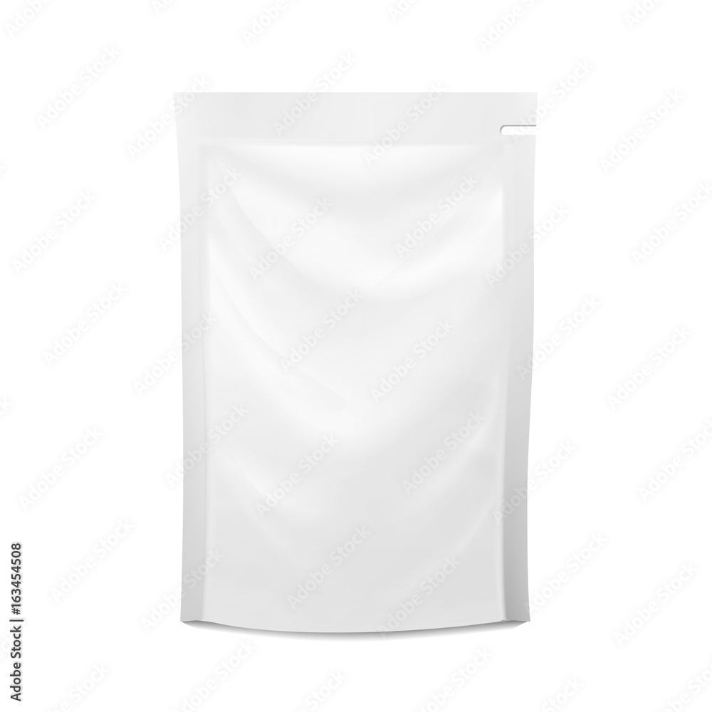 Single White Blank Plastic Food Pouch Bag Packaging Vector Single White Blank Plastic Food Pouch Bag Packaging Vector