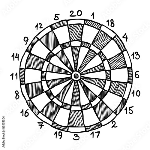 Cartoon image of Dart board Icon. Dart symbol. An artistic freehand picture.