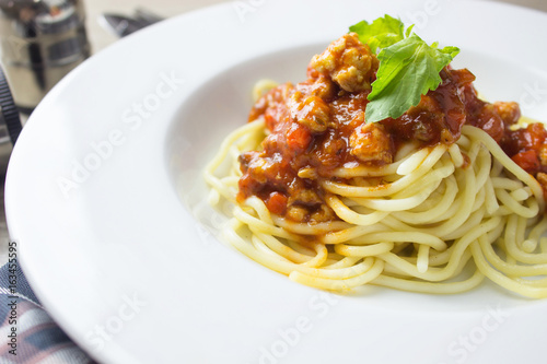 Spaghetti bolognese pasta with tomato sauce