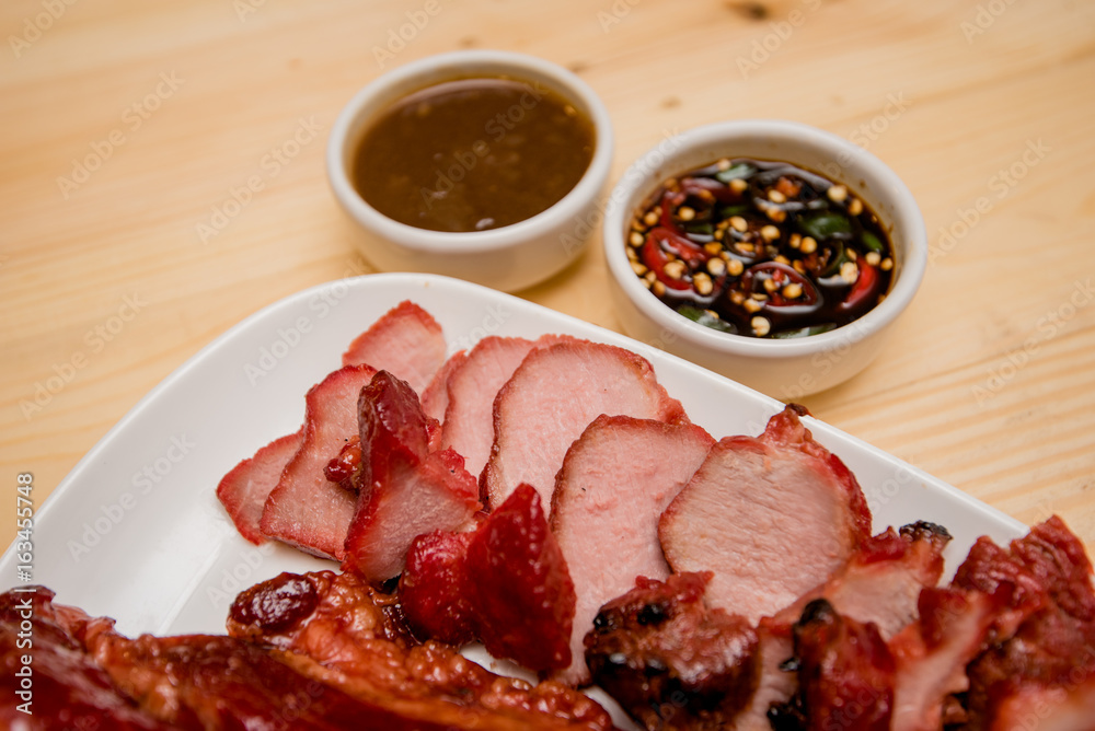 Hong Kong-style roast pork, roast pork, Thai roasted crispy pork, Thai food Hong Kong-style roast pork, roast pork, Thai roasted crispy pork, Thai food
