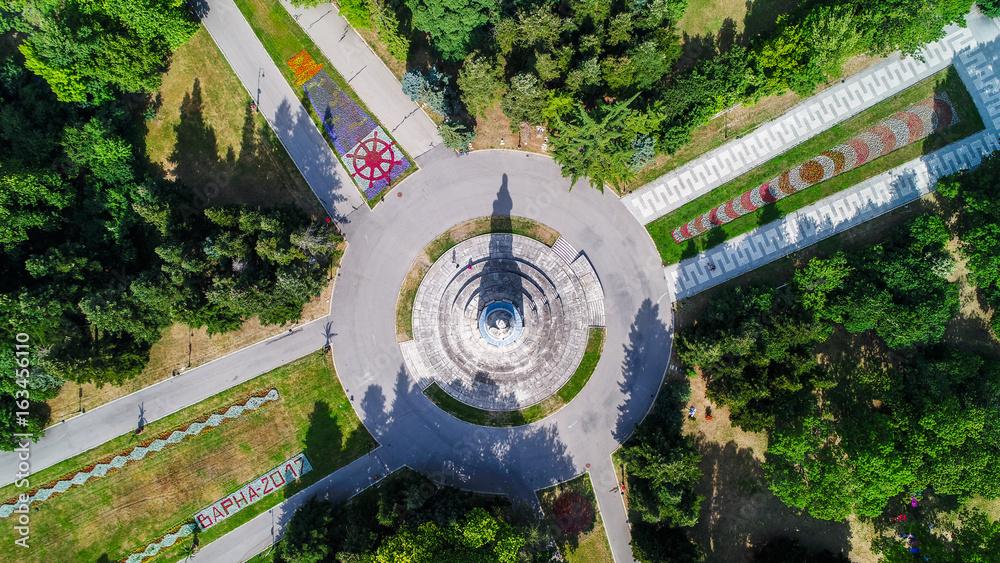 Aerial view of Varna sea garden. Beautiful green park and outdoor playground