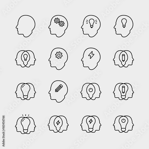 Brainstorm Collective Thinking Creative Minimalistic Flat Line Outline Stroke Icon Pictogram Symbol Set Collection