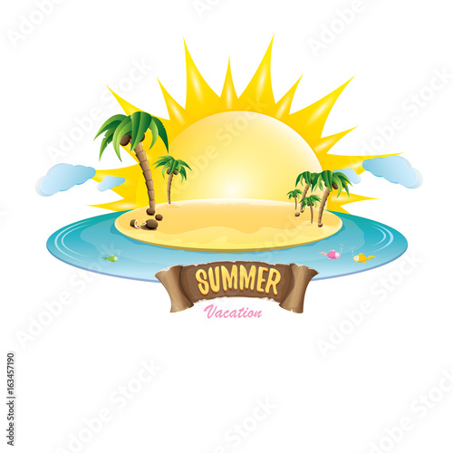 vector summer label with island tropical beach