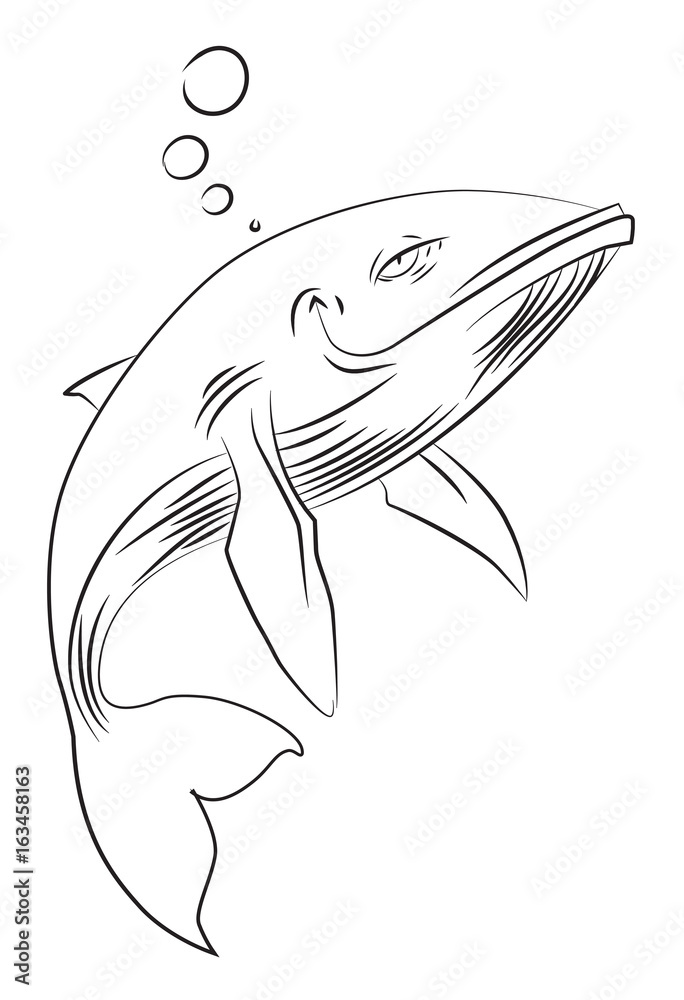 Fototapeta premium Cartoon image of happy whale. An artistic freehand picture.