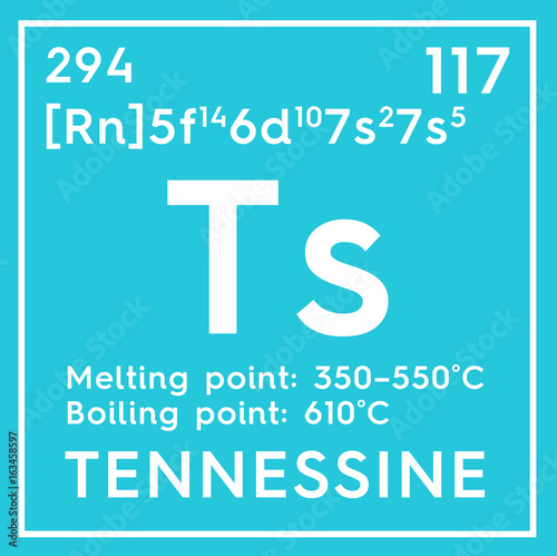 Tennessine. Halogens. Chemical Element of Mendeleev's Periodic Table. Tennessine in square cube creative concept. photo