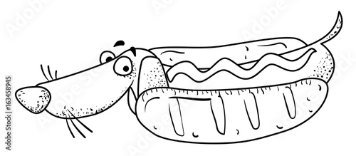 Cartoon image of sausage dog. An artistic freehand picture.
