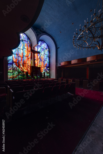 Stained Glass Window and Chandelier - Abandoned Hebrew Jewish Synagogue - New York