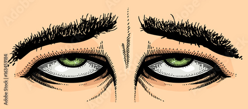 Cartoon image of tired eyes. An artistic freehand picture.