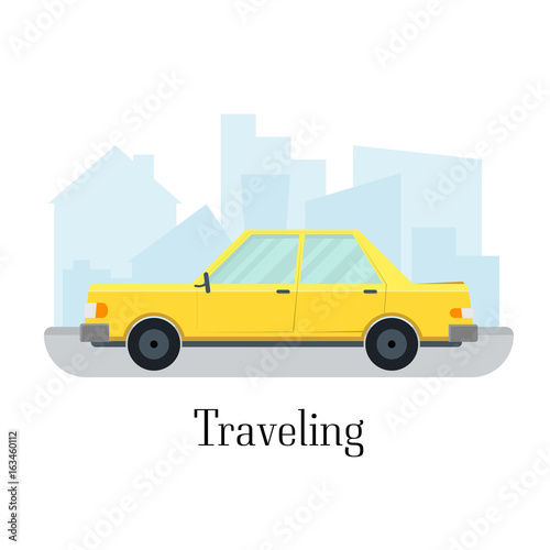 Travelling Car Taxi Transportation Service. Vector © bigmouse108
