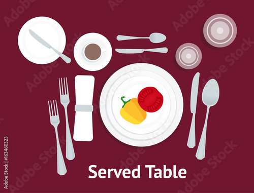 Cartoon Table Setting Place Formal with Vegetables. Vector