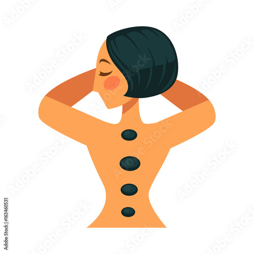 Woman recieves massage with hot stones isolated illustration