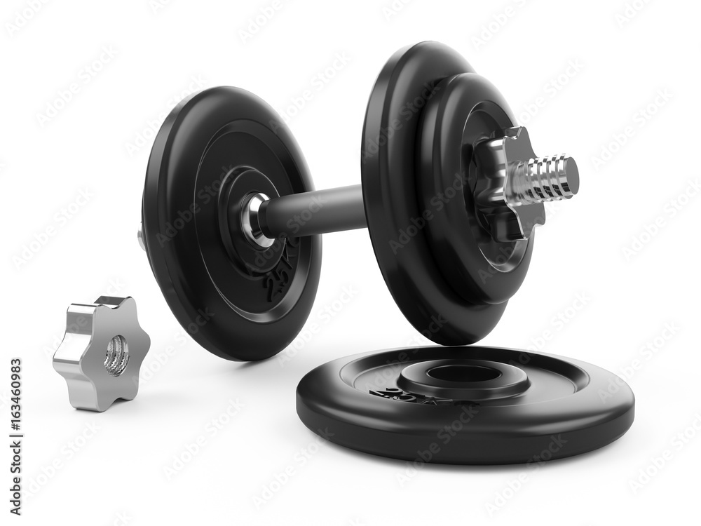 3D rendering dumbbells isolated on white background 3D rendering dumbbells isolated on white background