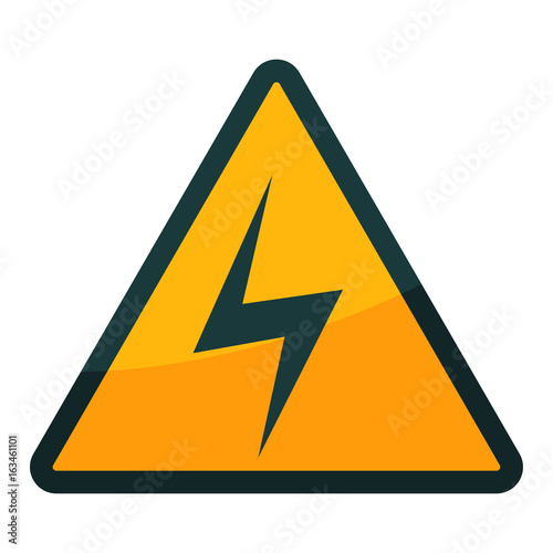 High voltage warning sign in triangular isolated on white