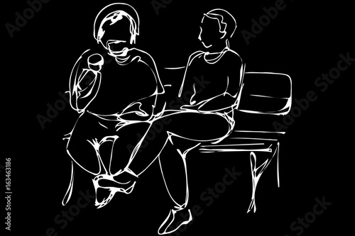 vector sketch two men sit on a park bench