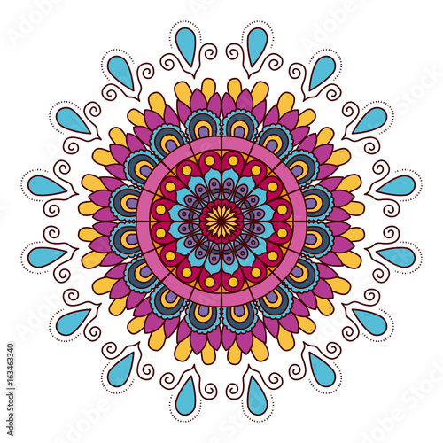 white background with colorful flower mandala vintage decorative drops ornament vector illustration