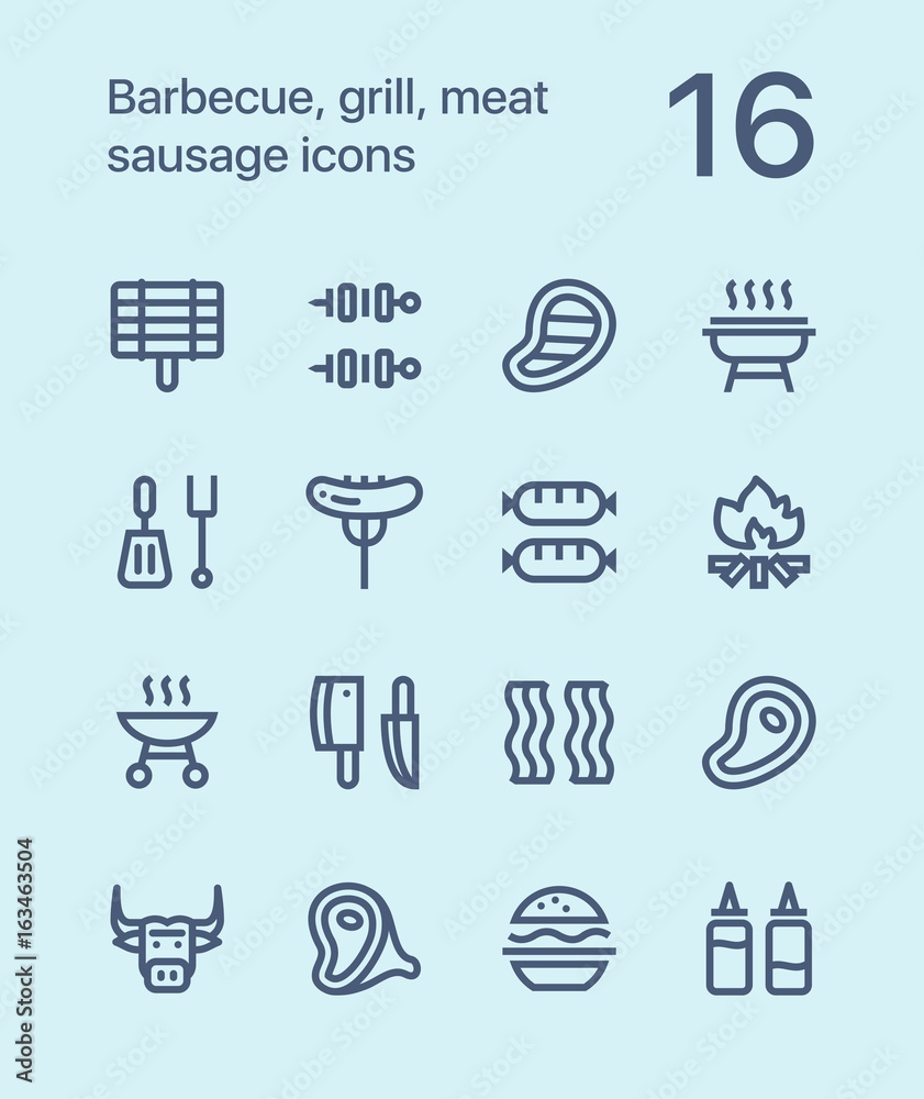 Outline Barbecue, grill, meat, sausage icons for web and mobile design pack 1 Outline Barbecue, grill, meat, sausage icons for web and mobile design pack 1