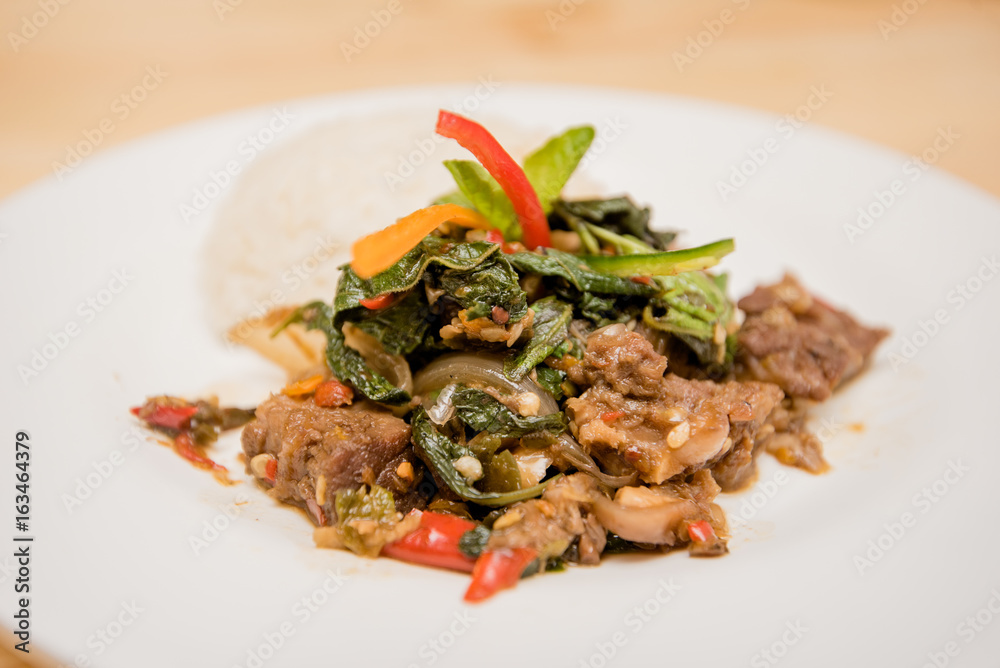 stir-fried meat and basil with rice, Thai food stir-fried meat and basil with rice, Thai food