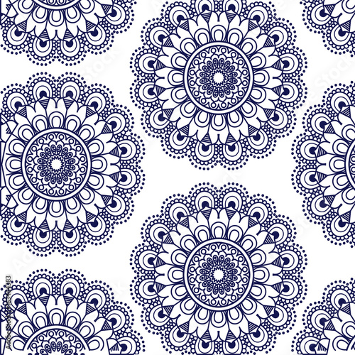 Fototapeta Naklejka Na Ścianę i Meble -  pattern dark blue flower mandala vintage decorative ornament vector illustration