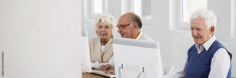 Elderly students working on computers Elderly students working on computers