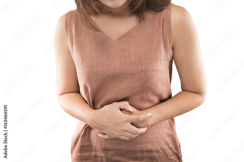 Woman stomachache on white background, Concept with Healthcare And Medicine Woman stomachache on white background, Concept with Healthcare And Medicine