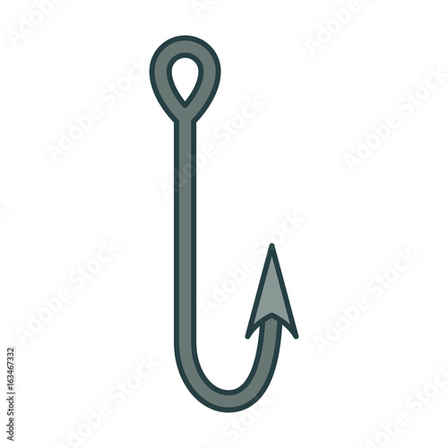 colorful silhouette of metallic simple fishhook with thick contour vector illustration