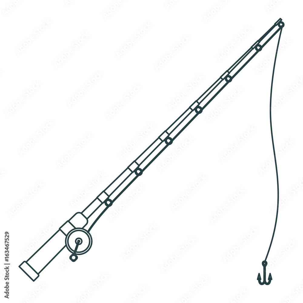 monochrome contour of fishing rod with nylon reel and fishhook vector illustration monochrome contour of fishing rod with nylon reel and fishhook vector illustration