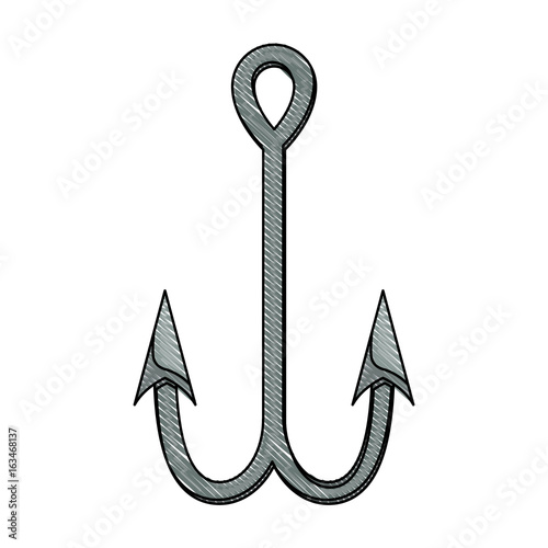 colored pencil silhouette of metallic double fishhook vector illustration