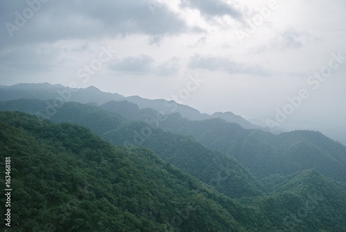 Cloudy landscape of mountains and forests