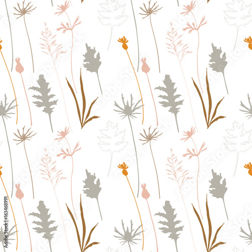 Floral vector seamless pattern with cornflowers, thistles and grasses.