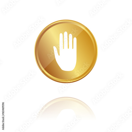 Hand - Stop - Gold Münze mit Reflektion