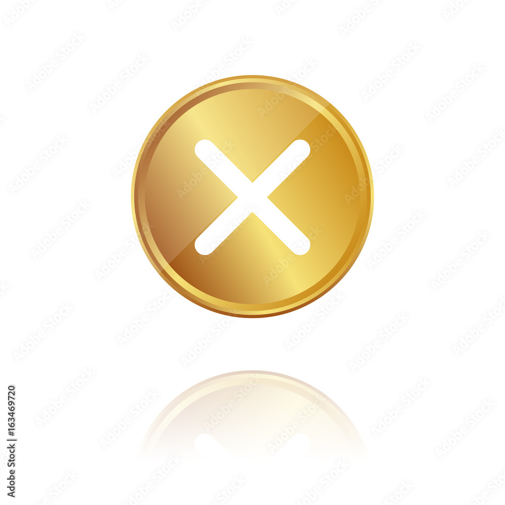 Fototapeta premium Kreuz - x - Gold Münze mit Reflektion