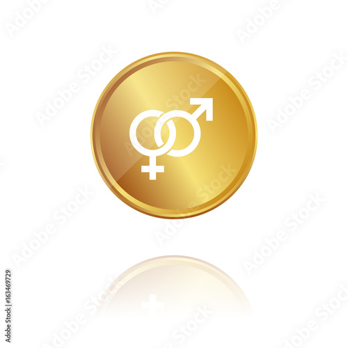 Symbol männlich und weiblich - Gold Münze mit Reflektion