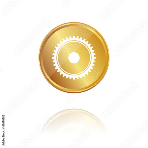 Zahnrad - Mechanismus - Gold Münze mit Reflektion