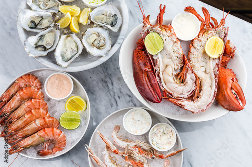 Fresh seafood platter with lobster, mussels and oysters