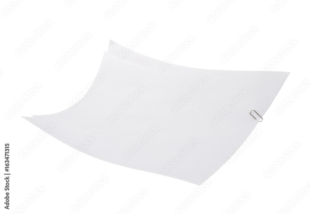 Beautiful shot of paper clip and blank paper isolated on the white background. Beautiful shot of paper clip and blank paper isolated on the white background.