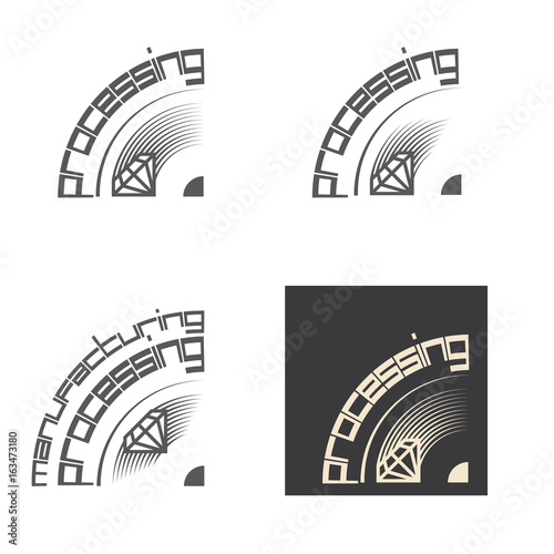 Illustration consisting of four images in the form of a stone cut