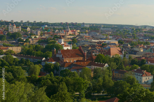 Panorama of the city of Vilnius with many monuments, churches, castles and greenery. City listed as a UNESCO World Heritage site.