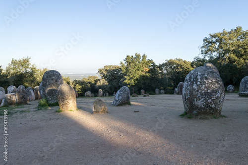 Menhirs in a cromlech close to Evora in Portugal photo