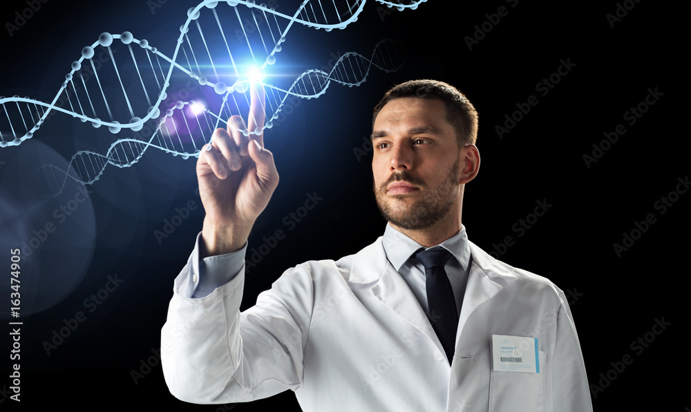 doctor or scientist in white coat with dna doctor or scientist in white coat with dna