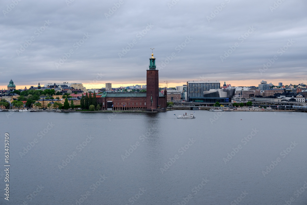 Panorama of Stockholm with the Town Hall on a cloudy day