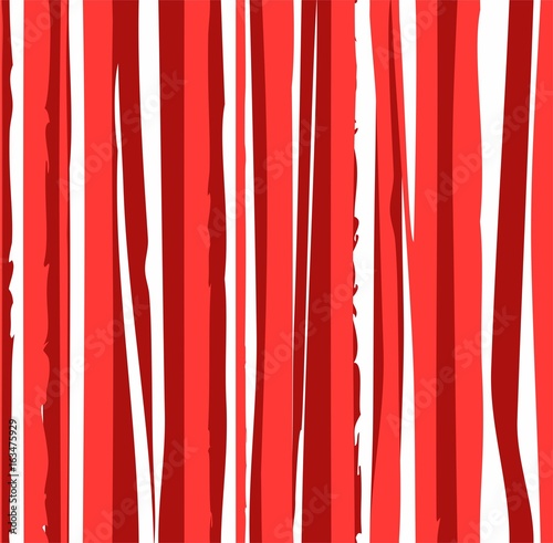 Uneven red stripes seamless background, vector. Vertical, wavy lines on white background. Abstract pattern. 