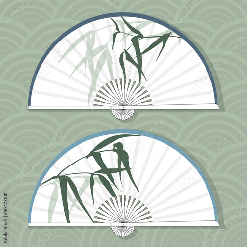 Vector illustration of two Asian folding paper fans.
