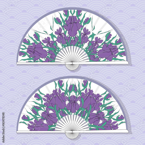 Vector illustration of two Asian folding fans.